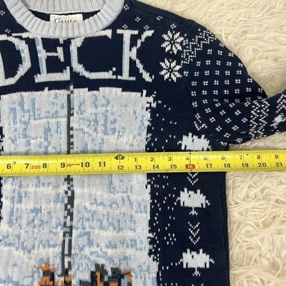 Game of Thrones Mens “Deck The Wall” Ugly Christmas Knit Sweater Navy Blue Small - Picture 6 of 10